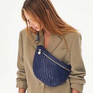 Clare V Grande Fanny Pacific Navy Blue Woven Zig-Zag